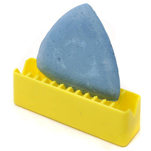 A yellow plastic tailors' chalk sharpener with rigid teeth, designed to maintain the sharpness of triangle-shaped chalk.