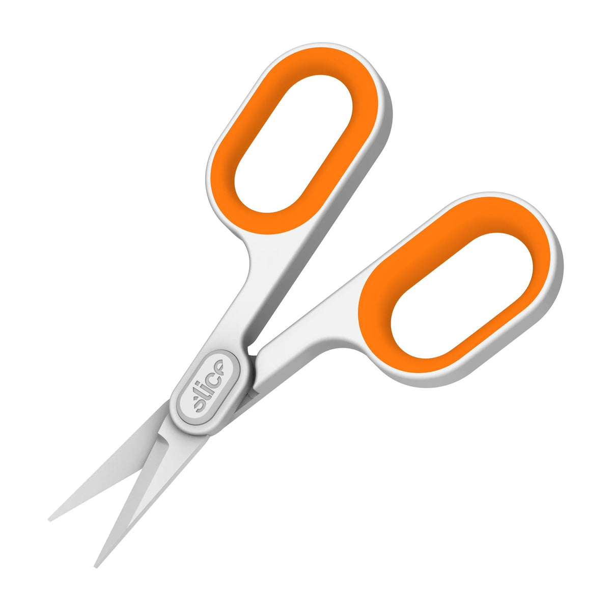 Pair of scissors with orange handles on a white background