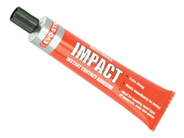 A tube of IMPACT brand instant contact adhesive in orange color.